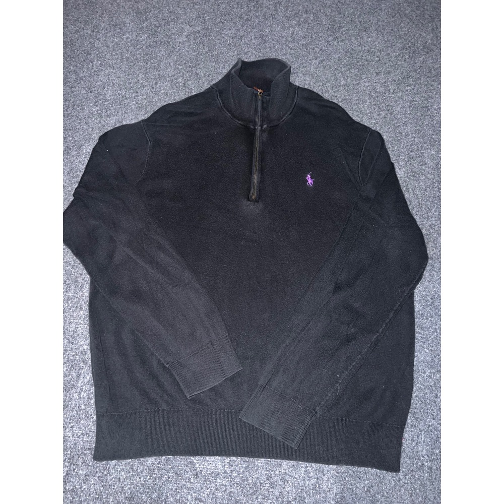 Polo Ralph Lauren Mens XL Black Pima Cotton Quarter Zip Pullover Sweater